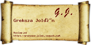 Greksza Jolán névjegykártya